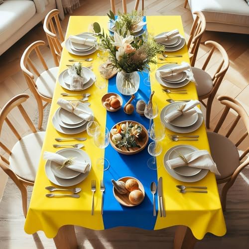 Oudain 3 Pcs Plastic Disposable Table Cloth 54" x 108", Blue, Yellow - Image 5