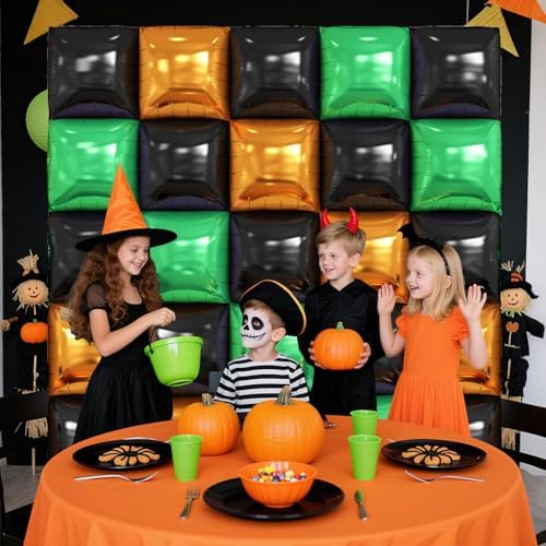 Black Orange Green Square Foil Balloon Wall,25Pcs Double Sided Balloons - Image 4