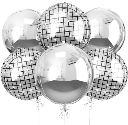 Silver Disco Round Foil Balloons Birthday Prom Decor 22 Inch 6 Pcs by vibzox