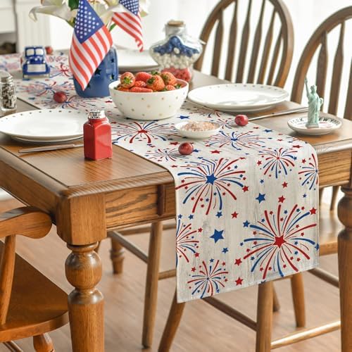 Artoid Mode Silver Fireworks Patriotic 4th of July Table Runner, Seasonal Kitchen Dining Table Decoration for Home Party Decor 13x36 Inch - Image 4
