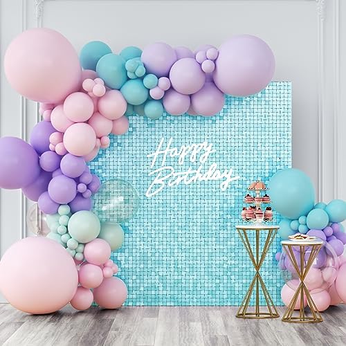Shimmer Wall Backdrop Blue Iridescent Square Sequin Wall Panel Backdrop Decor for Wedding, Anniversary, Birthday, Party, 12 Panels by KateBackdropforPhotography