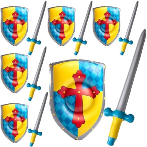 Poen 12 Pcs Inflatable Sword and Shield Medieval Knight Party,Cross by Poen