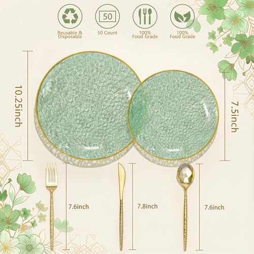 I00000 150 Pcs Clear Green Plastic Plates, Disposable Hammer Party Plates - Image 2
