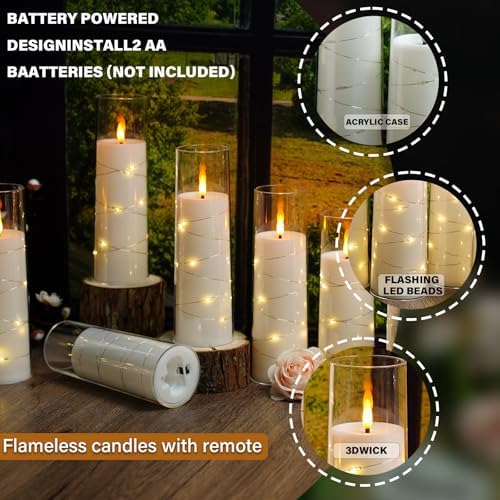Nimiko Flickering Flameless LED Candles,Battery Operated Candles 24 Pcs with Embedded Star String,Acrylic LED Pillar Candles with Remote,Suitable for Home Decoration to Create an Atmosphere (White) - Image 4