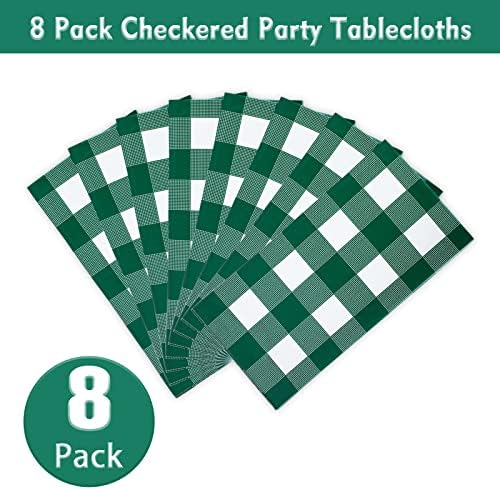 Kesfey 8 Packs Green and White Checkered Tablecovers 54 x 108 Inches Disposable Party Picnic Table Cloth SpillProof Plastic Gingham Tablecovers for Camping Decoration Party Favors - Image 2
