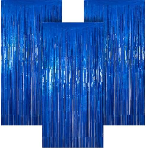 3 Pack 3.28ft x 6.56ft Glitter Blue Tinsel Foil Fringe Curtains, Photo Booth Backdrop Party Decorations for Birthday Wedding Baby Shower Graduation Bachelorette New Years by Unknown