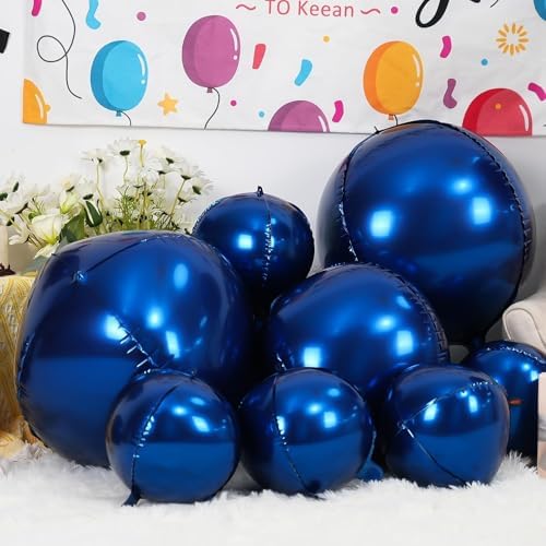 12PCS Navy Blue Round Foil Balloons 22" 15" 10" Large Chrome Blue Balloons - Image 4