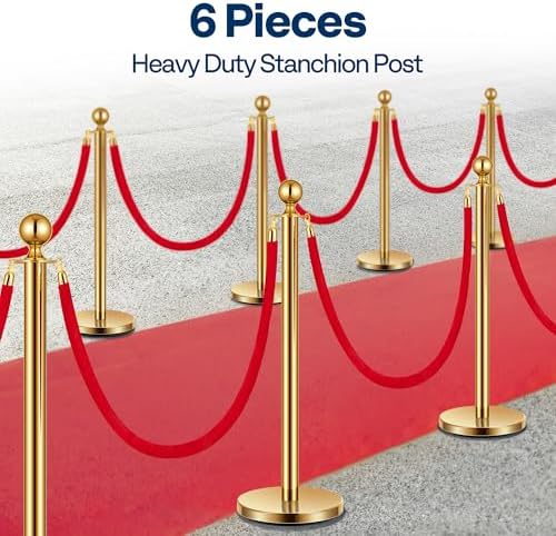 VIVOHOME Gold Stanchions and Velvet Ropes, 5 Feet Ropes and 39 Inch Posts - Image 5