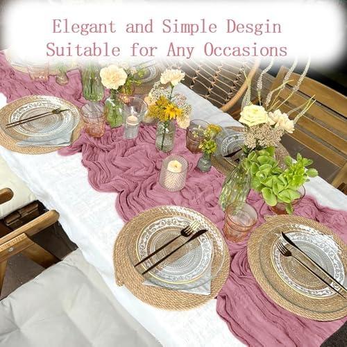6 Pack Dusty Pink Cheesecloth Table Runner 20 x 120 inch Gauze Table Runners 10 FT Long,Semi Sheer Cheese Cloth Fabric Table Runner Bulk for Wedding,Party,Baby Shower,Bridal Shower Decoration - Image 5