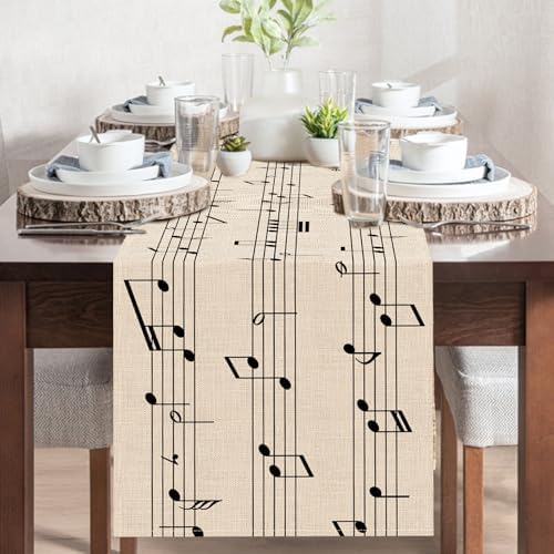 Vintage Music Sheets Dining Table Runner, Retro Musical Notes Staff - Image 5