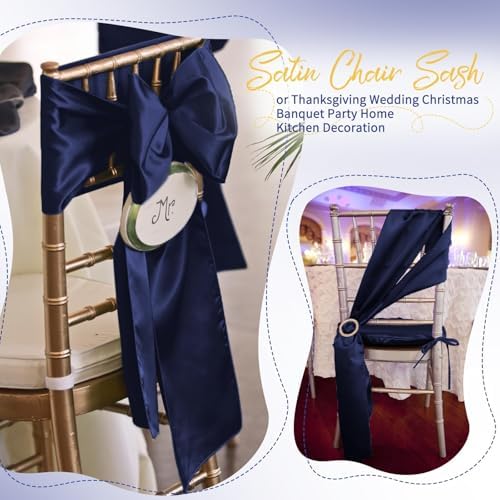 120 PCS Navy Blue Satin Chair Sashes, 7 x 108 Inch - Image 7