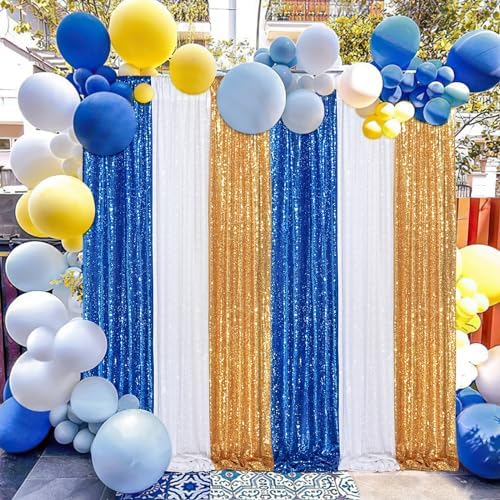 Royal Blue Sequin Backdrop Curtains,2 Panels 2FTx8FT Blue Curtain Backdrop Glitter Party Decorations Background Drapes for Wedding Birthday Anniversary Graduation Photo Booth Decor - Image 3