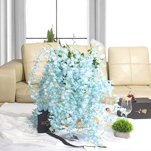 AITISOR 24 Pack Artificial Fake Wisteria Vine Ratta (3.75 Feet) Hanging Garland Silk Flowers String Home Party Wedding Decor (Sky Blue) - Image 5
