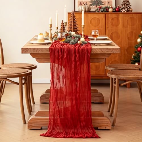 6Pcs Red Table Runner, 10FT Rustic Gauze Red Table Runner 35*120inch Boho Table Runners for Wedding Bridal Shower Birthday Baby Shower Table Centerpiece Decorations - Image 5