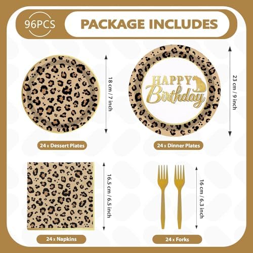 Grencian 96 Pcs Cheetah Print Birthday Decorations, Serves 24 - Image 5