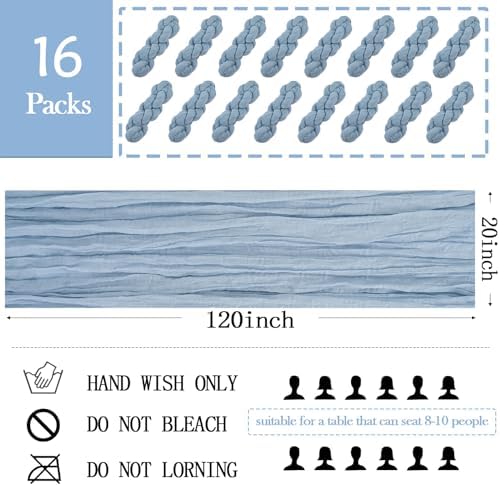 16 Pack Dusty Blue Cheesecloth Table Runner 20 x 120 inch Gauze Table Runners 10 FT Long,Semi Sheer Boho Cheese Cloth Fabric Table Runner Bulk for Wedding,Party,Baby Shower,Bridal Shower Decoration - Image 2