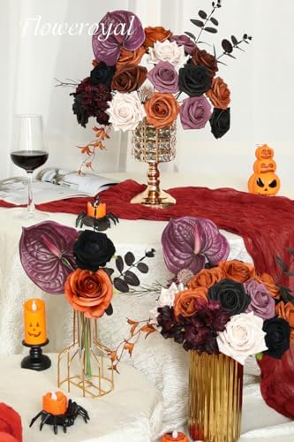 Floweroyal Halloween Artificial Flowers Black Flowers Mix Silk Flowers Fake Roses with Stems for DIY Wedding Bridal Bouquets, Baby Shower, Floral Arrangement, Table Centerpieces, Home Decorations - Image 5