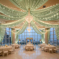 6 Panels Green Ceiling Curtains with Lights for Weddings - 5ftx30ft Wrinkle-Free Tulle Fabric Wedding Arch Draping Ceiling Drapes Decorations for Wedding Party Ceremony Stage Tent Event by Unknown