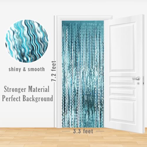 GOER 6.4 ft x 7.22 ft Metallic Tinsel Foil Fringe Curtains,Pack of 2 Party Streamer Backdrop for Birthday,Graduation Decorations and New Year Eve (Wavy Light Blue) - Image 6