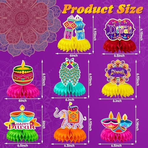 JULMELON 8 Pcs Diwali Honeycomb Centerpieces for Tables Party Decorations - Image 2