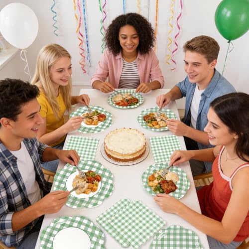 60Pcs Green Gingham Paper Plates and Napkins Party Supplies for 20 Guests - Image 5