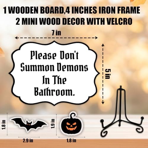 Halloween Table Sign 5x7 Inch Decor, Rustic Party Centerpiece with Metal Stand & 2 DIY Stickable Wood Decor, Freshly Bood Coffee Table Decoration for Home & Party Display - B08 - Image 2