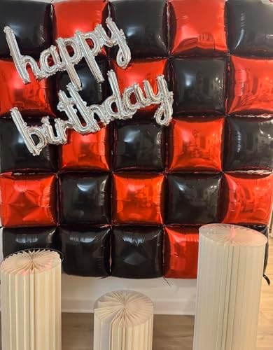 Black Red Square Foil Balloon Wall,25Pcs Double Sided Foil Balloons - Image 5