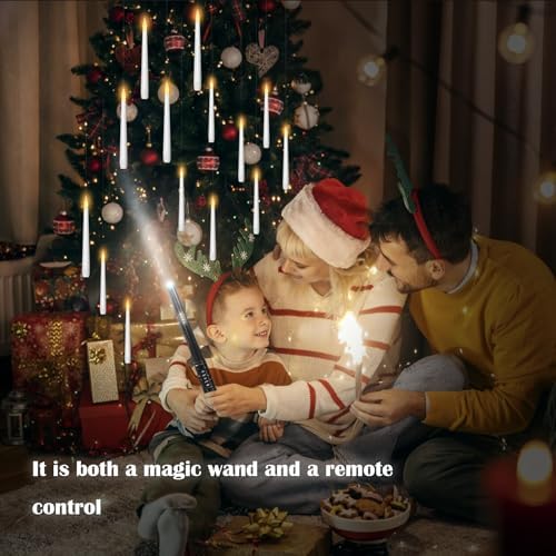 kakoya Flameless Floating Candles with Wand，30 Pcs Magic LED Hanging Taper Candles，Flickering Battery Operated Taper Candle with Wand Remote for Halloween Decorations Best Gift（White） - Image 5