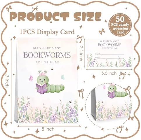 Our Next Chapter Baby Shower Decorations,Guess How Many Bookworms Baby Shower Game,Book Themed Party Decorations,Birthday Party Game & Activities 50 Cards and Sign - Image 2