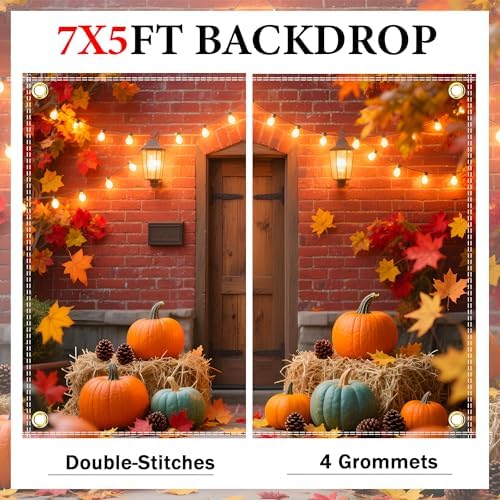 7x5Ft Fall Backdrop Fall Thanksgiving Backdrops for Photography Autumn Backdrop with 4 Grommets Fall Background Maple Leaves Pumpkins Harvest Party Photo Booth Banner Studio Props - Image 3