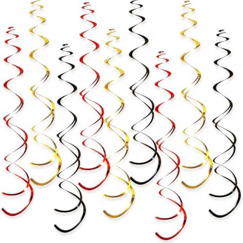 32 PCS Red Black Gold Hanging Swirl Decorations, Sparkle Ceiling Swirls with Plastic Streamers for Casino Night, Graduation, Birthday, Wedding, Hollywood Theme, Baby Shower by PARTVON