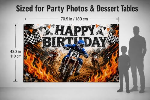 Dirt Bike Birthday Backdrop, 71 x 43 Inch Motocross Party Banner - Image 7