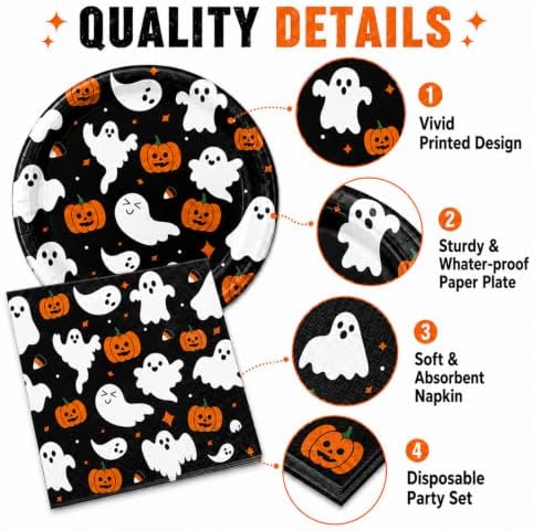 50PCS Halloween Paper Plates and Napkins, 7'' Dessert Plates Party Supplies - Image 4