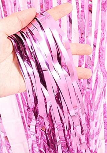 2 Pcs 3.2ft x 8.2ft Shiny Pink Metallic Tinsel Foil Fringe Curtains Photo Booth Pink Backdrop for Birthday Wedding Bridal Shower Baby Shower Bachelorette Party Decorations - Image 4