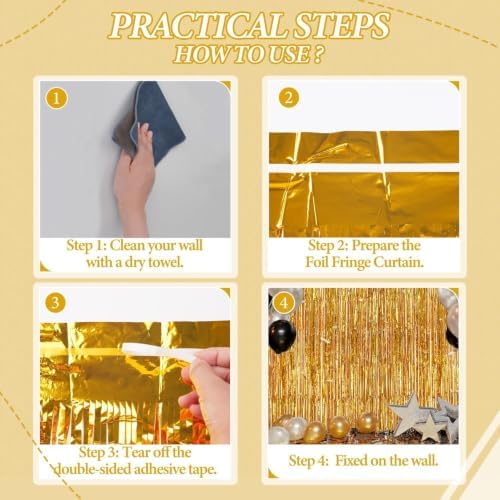 DECOCKRAT 3 Pack Foil Fringe Backdrop - Gold Shiny Tinsel Curtains for Party Decoration/Photo Booth Props - 3.3x8.2 FT Metallic Foil Backdrop for Birthday, Wedding, Graduation, Christmas. - Image 2