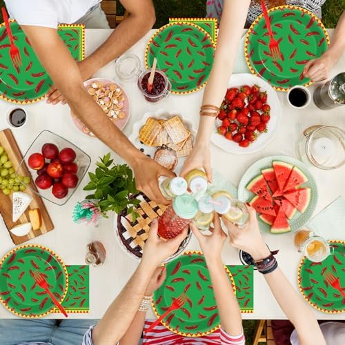 100 Pcs Chili Cook Off Party Plates and Napkins Set Pepper Birthday Decorations Mexican Party Supplies Mayo Tableware Fiesta Themed Party Favors for Red Chili Party Decorations Serves 25 - Image 6