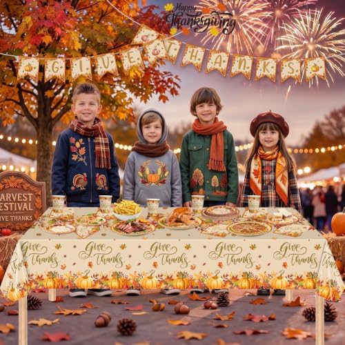 82 Pcs Thanksgiving Paper Plates and Napkins Set - Disposable Gives Thanks Fall Leaf Pumpkin Tableware with Cups Banner Tablecloth for Harvest Thanksgiving Party Decorations Supplies, Serves 20 - Image 7