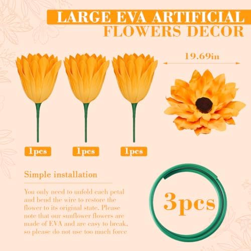 3 Pcs 5ft Giant Artificial Sunflowers, Large Sunflower Party Decor - Image 2