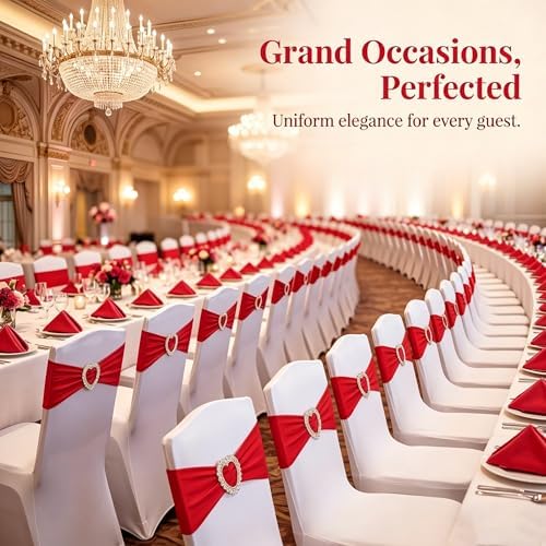 150 Pieces Chair Sashes & Bows - Stretch Spandex Chair Cover Band with Buckle for Wedding, Hotel Banquet, Birthday Party & Home Bulk Decorations (Red) - Image 6
