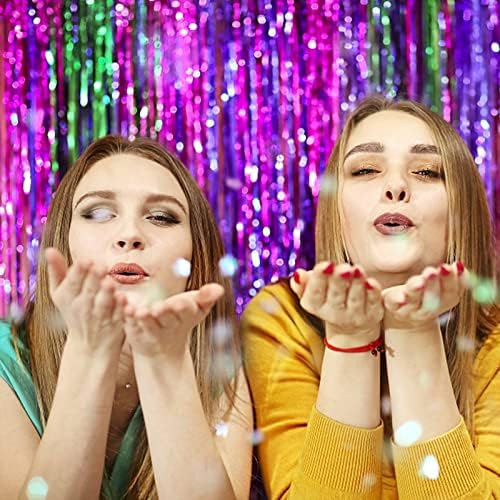 2 Pack Hot Pink Backdrop Curtain Party Streamers Hot Pink Birthday Decorations Foil Fringe Photo Backdrop Party Supplies Fiesta Grad Theme Decorations - Image 5