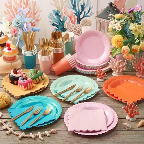 Zhehao 175 Pcs Coral Colors Paper Plates and Napkins Party Supplies - Image 2