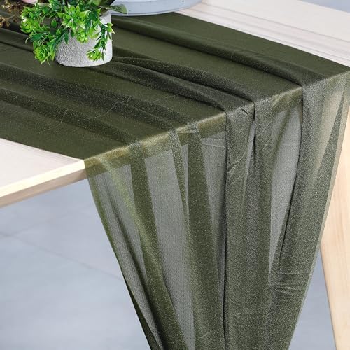 Pack of 5 Chiffon Table Runners 29 x 120 Inch, 14FT Long - Olive Green - Image 2