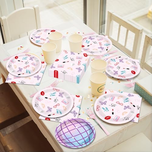 96Pcs Era's Birthday Party Plates and Napkin Women Music Birthday Party Supplies Iridescent Disco Dessert Plates Music Tableware Set for 24 Guest Bachelorette Decorations - Image 5