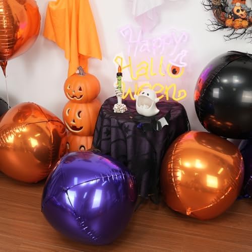 Black Orange Purple Round Foil Balloons Halloween Prom Decor 22 Inch 6 Pcs - Image 3
