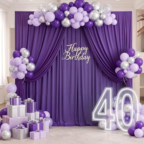 30ft x 10ft Wrinkle Free Purple Backdrop Curtains for Parties, 6 Panels 5ftx10ft Polyester Backdrop Drapes for Mermaid Birthday Photography Background Parties - Image 3
