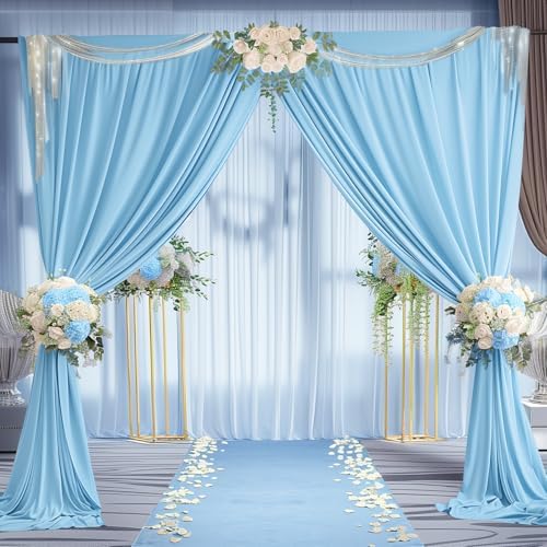 40x10FT Baby Blue Backdrop Curtains for Wedding Parties, Wrinkle Free Polyester Photography Backdrop Drapes for Wedding Baby Shower Birthday Parties Stage Background Stand Decorations 4x10ft,10 Panels - Image 6