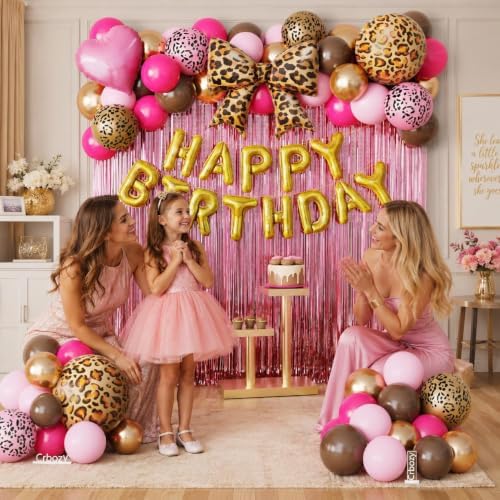 70Pcs Cheetah Print Birthday Decorations, Pink Brown Gold Leopard Balloons - Image 4