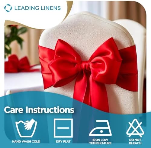 Leading Linens 20 pcs Red 108"x8" Satin Bow Sash Chair Cover Decoration - Image 6