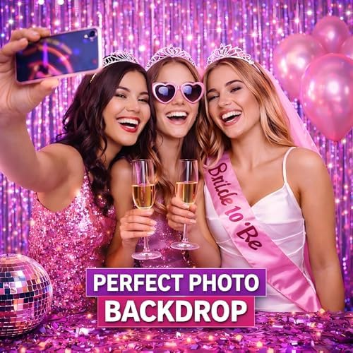 Pinkish Purple Fringe Curtain Backdrop 3 Pack, 3.2 x 8.2 FT Decorations - Image 5