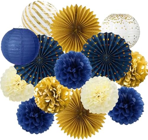 ADLKGG 14 Pcs Navy Blue and Gold Party Decorations, Navy and Gold Decor by ADLKGG